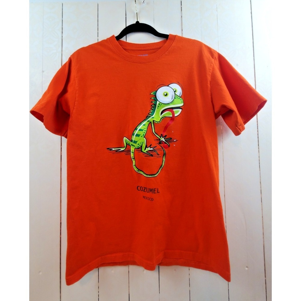Vintage Cozumel Mexico Gecko T Shirt Size Large Orange Vacation Souvenir Tee
